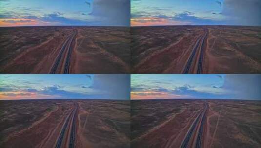 中国基建新疆沙漠公路HDR航拍高清在线视频素材下载