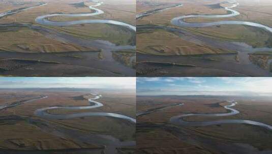 四川阿坝州九曲黄河第一弯秋色高空航拍高清在线视频素材下载