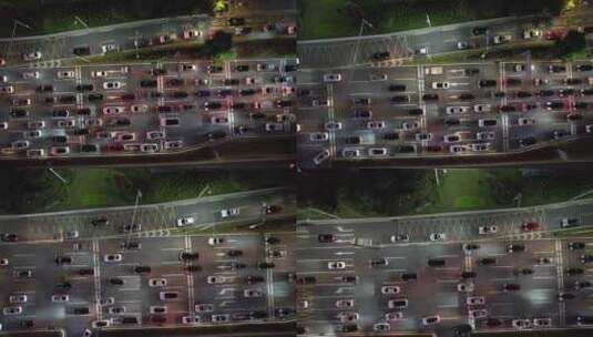 城市夜景拥堵交通车辆行驶东莞大道航拍高清在线视频素材下载