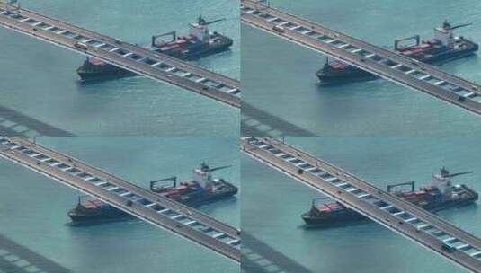 4K航拍香港青衣大桥下轮船经过高清在线视频素材下载