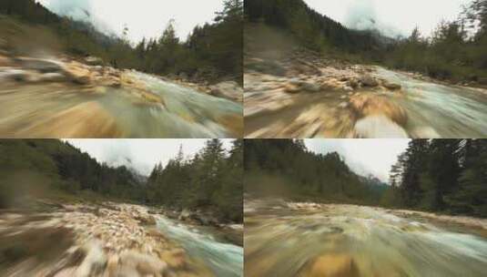 无人机贴着河流低空飞行宣传片高清在线视频素材下载