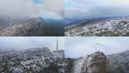 高山风车雪景冰雪奇缘冰雪森林震撼壮观航拍高清在线视频素材下载