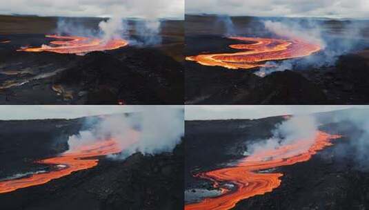 火山喷发 岩浆涌动 烟雾笼罩 地心奇景高清在线视频素材下载