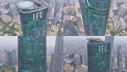 广州花城广场ifc国际金融中心航拍写字楼高清在线视频素材下载