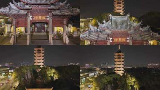 苏州古城夜景人民路北寺塔北报恩寺高清在线视频素材下载