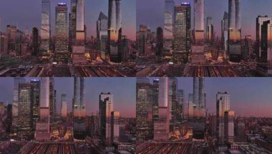 曼哈顿哈德逊广场摩天大楼夜景灯光交通街道高清在线视频素材下载