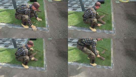 园丁在即时草坪上完成工作高清在线视频素材下载