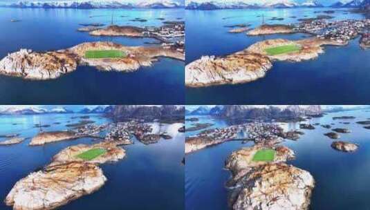 4K航拍挪威亨宁斯维尔足球场自然风光高清在线视频素材下载