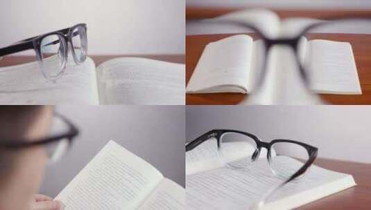 带近视眼镜看书视力模糊近视眼看书阅读高清在线视频素材下载