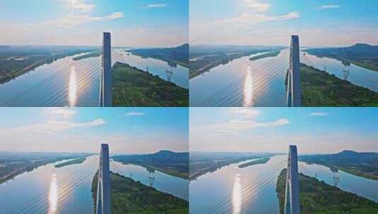 4k长沙湘江香炉洲大桥穿越机航拍高清在线视频素材下载