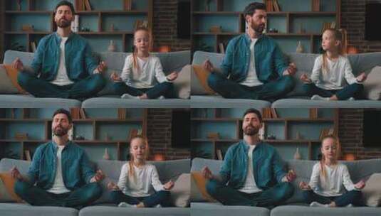 瑜伽，客厅，父亲，女儿高清在线视频素材下载