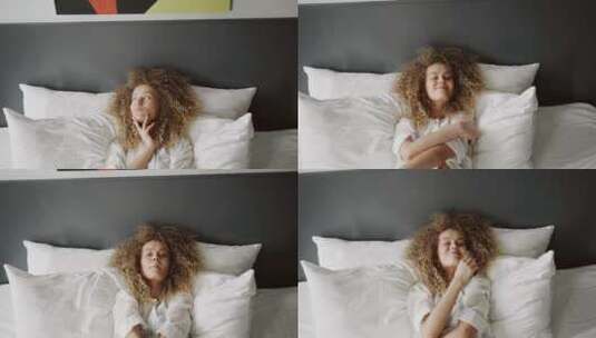 女人躺在床上做鬼脸高清在线视频素材下载