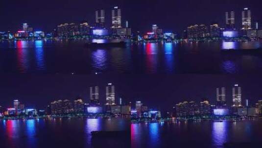 杨浦滨江夜景航拍风光高清在线视频素材下载