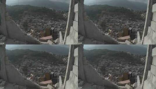 透过瓦砾看灾后的城市建筑高清在线视频素材下载