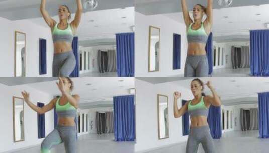 健身课上伸展身体的女人高清在线视频素材下载