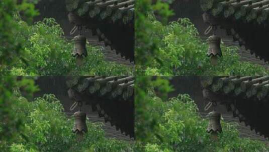 135 杭州 寺庙 古建筑 下雨天 屋檐 铃铛高清在线视频素材下载