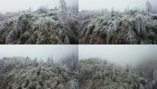 航拍大山森林雾凇冬天冰雪自然奇观4K高清在线视频素材下载