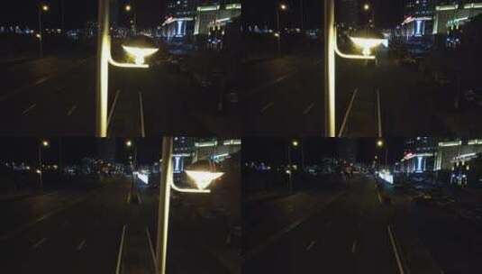 疫情期间空荡的街道夜景航拍路灯蜘蛛网高清在线视频素材下载