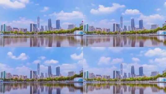 蓝天白云下城市延时摄影高清在线视频素材下载