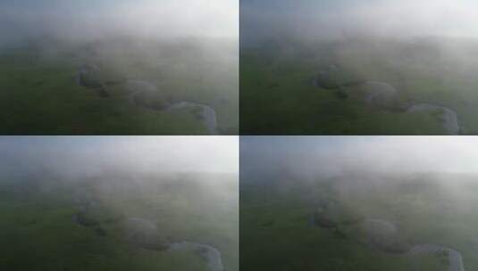 航拍呼伦贝尔林区哈乌尔河云雾高清在线视频素材下载