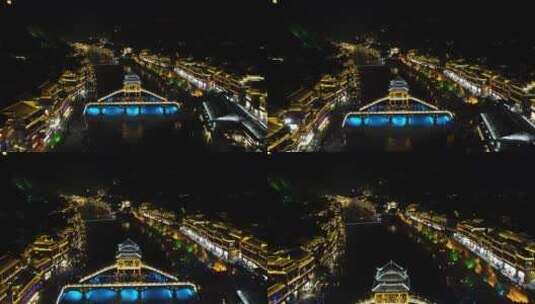 湖南湘西凤凰古城夜景航拍高清在线视频素材下载