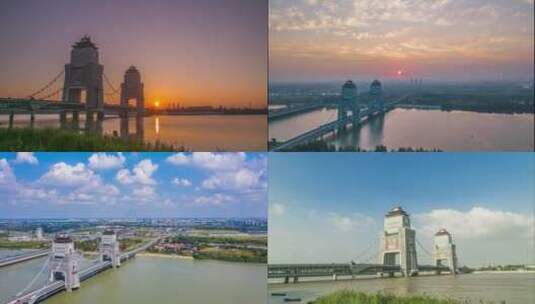 扬州万福大桥延时合辑高清在线视频素材下载