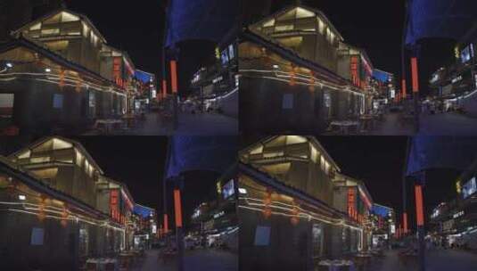 杭州拱墅区胜利河美食街夜景高清在线视频素材下载