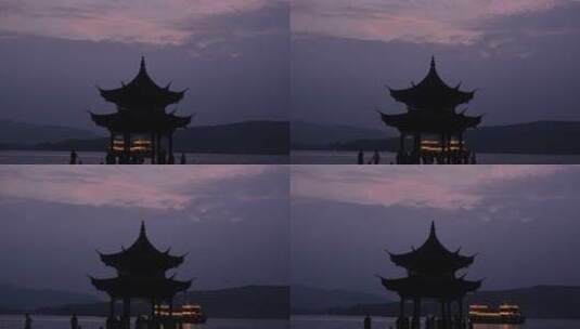 杭州西湖景区集贤亭落日夜景高清在线视频素材下载