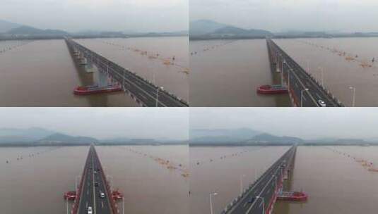 航拍跨越台州椒江大桥往章安方向高清在线视频素材下载