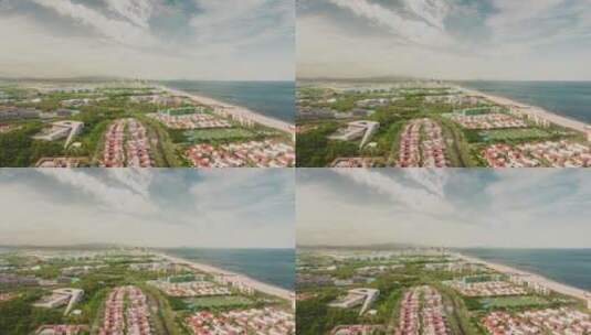 8k航拍大海边的别墅社区高清在线视频素材下载