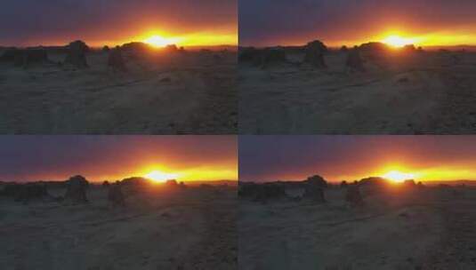 新疆克拉玛依乌尔禾魔鬼城日落雅丹地貌高清在线视频素材下载