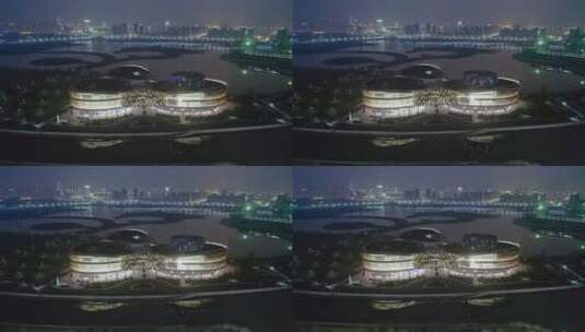 上海之鱼风景区与奉贤区博物馆夜景建筑灯光高清在线视频素材下载