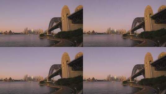 悉尼大桥海港日落天际线景观高清在线视频素材下载