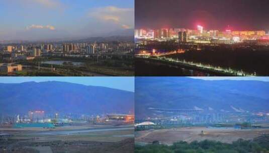 青海海东平安县城延时夜景俯拍高清在线视频素材下载