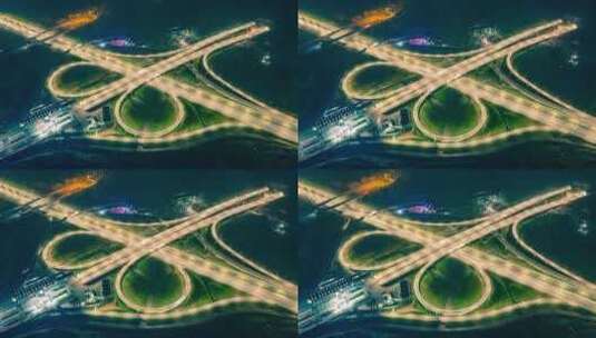 义乌宗泽路互通城市交通夜景车流航拍延时高清在线视频素材下载
