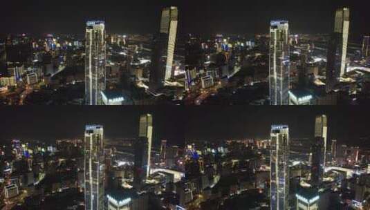 湖南长沙国金中心世贸大厦夜景航拍高清在线视频素材下载