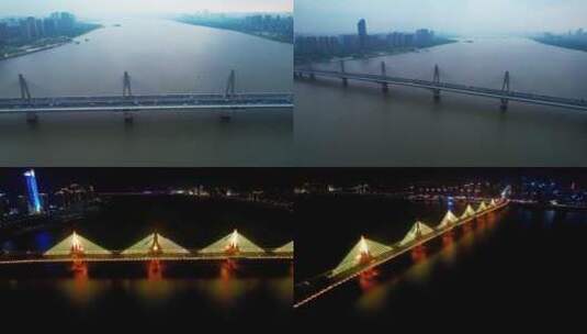 航拍南昌朝阳大桥日夜景车流高清在线视频素材下载