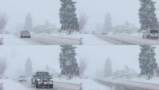 暴风雪中的小镇交通高清在线视频素材下载
