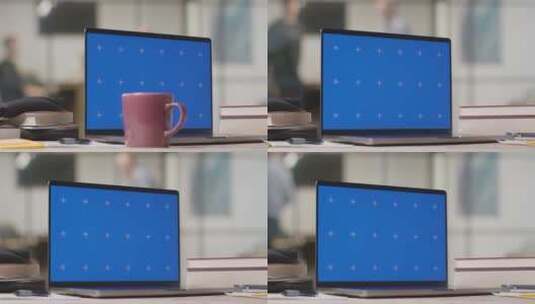 桌上的蓝屏笔记本电脑高清在线视频素材下载