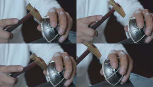 手工艺视频手工匠人锻银锔口慢镜头高清在线视频素材下载