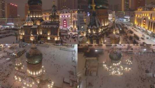 哈尔滨 圣索菲亚大教堂 夜景 冬天 雪后高清在线视频素材下载