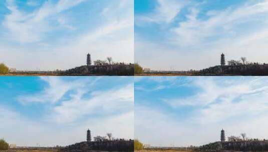 古塔背景 蓝天白云 延时摄影-4K60P高清在线视频素材下载