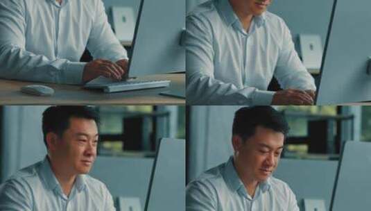 亚裔中年男士的办公镜头高清在线视频素材下载