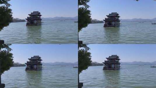 4K杭州西湖豪华双层游轮靠岸高清在线视频素材下载