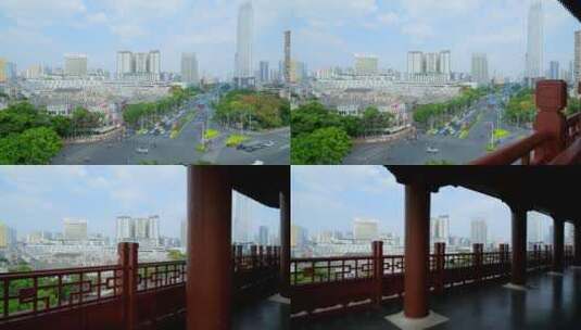 南宁城市街景中式传统古建筑栏杆 榫卯结构高清在线视频素材下载