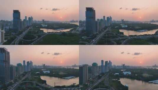 夕阳下的海口城市风光高清在线视频素材下载