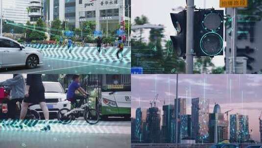 广州城市道路智慧出行交通灯红绿灯4k特效高清在线视频素材下载