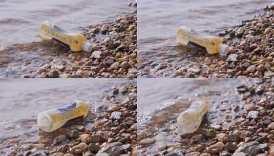 水边乱扔垃圾塑料瓶垃圾污染生活垃圾yz高清在线视频素材下载