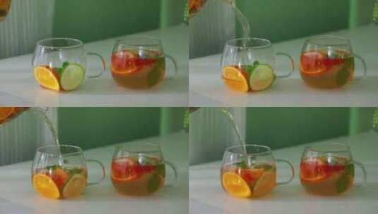 居家休闲午后水果茶柠檬茶办公玻璃水壶高清在线视频素材下载