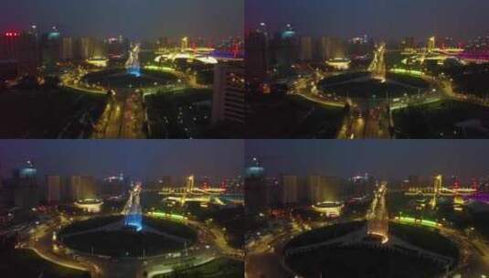 长春城市夜景世纪广场原貌航拍高清在线视频素材下载